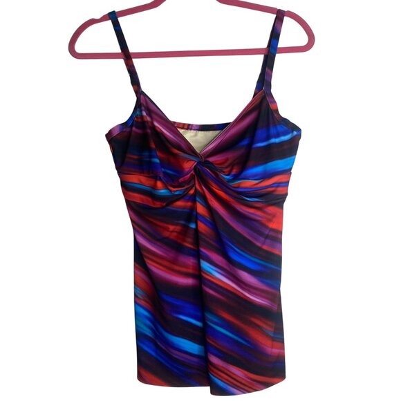 Miraclesuit Swim Tankini Size 10 Multicolor Striped adjustable Straps Built-In B - Picture 1 of 7